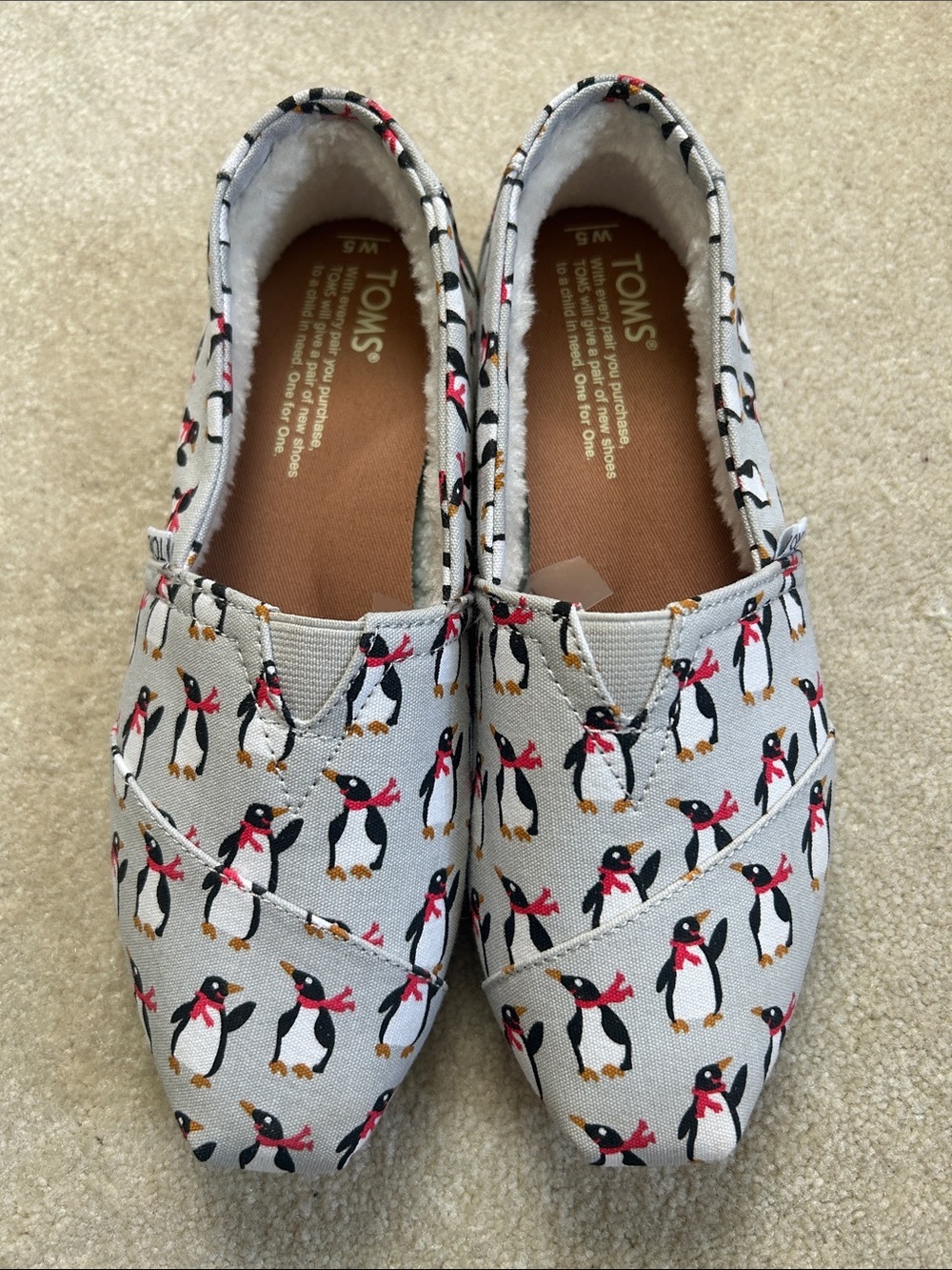 TOMS Penguin Canvas Slip-Ons in Light Gray *NWOT